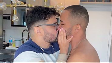 Nerdy Gay Couple’s Steamy Kitchen Kiss: Intense Passion & Intimate Moments